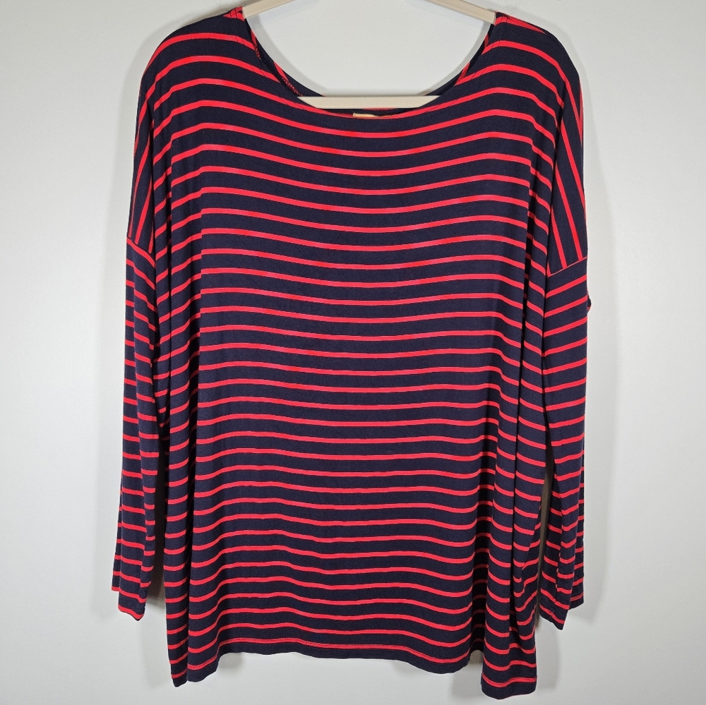 Pico 1988 Striped Long Sleeve Shirt Navy and Red Womens Top Size T Medium